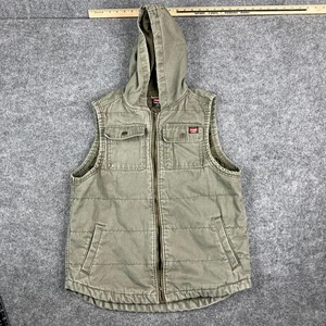 Wrangler Workwear Vest Mens Size L Green Full Zip Hooded Canvas Utility Outdoor - Picture 1 of 8