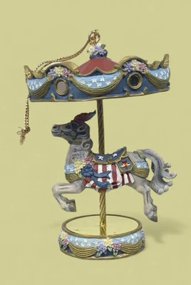 Carousel Horse Freedom Flyer USA Flag Bradford Edition Vintage Ornament CROOKED - Image 1 of 4