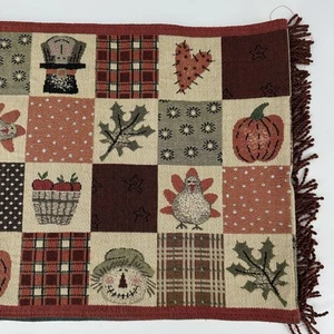 Tapiz de otoño cosecha otoño flecos corredor de mesa 72"x12" retazos de acción de gracias - Imagen 1 de 7