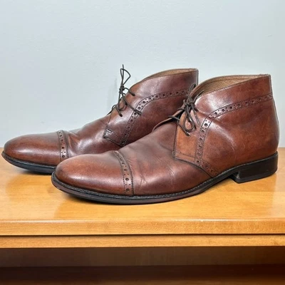 Johnston & Murphy Mens 11.5 Brown Leather Wingtip Oxford Cap Toe Chukka Preppy - Image 1 of 4