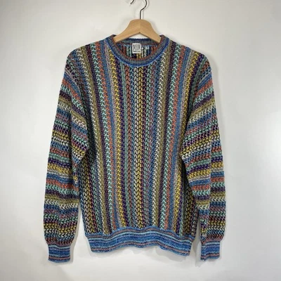 Mondo Di Marco Mens Colorful Textured 3D Knit Sweater Size S Made In Italy - Image 1 of 4