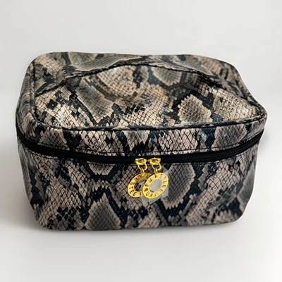 Estuche de viaje Estee Lauder bolsa de maquillaje imitación piel de serpiente mango con cremallera y plegable Foto 1 de 4