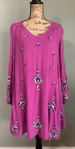 Nuevo con etiquetas Mini Vestido Túnica Boho Oxford Bordado Fucsia Rosa Fucsia Free People Talla XS - Imagen 1 de 15