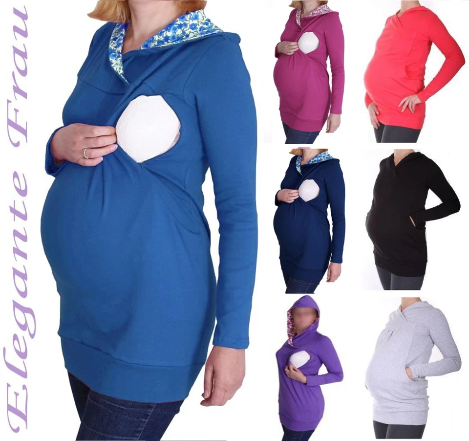 BAUMWOLLE 3 in1 Stillpullover Umstandspullover Kapuzenpullover Hoodie Stillbluse - Bild 1 von 1