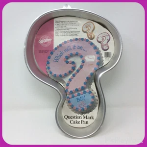 VTG '87 Wilton Boy or Girl Question Mark Baby Reveal Cake Pan Mold Instructions - Picture 1 of 3