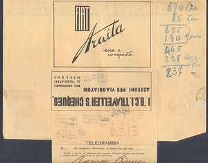 TELEGRAMM 1938 BORSALINO RADIO MARELLI VICTORIA BOTOT FIAT ARDITA 1935 - Bild 1 von 2