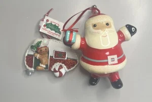 Christmas Ornament Holly Adler Gingerbread Camper And Santa Clause With Teal 5” - Picture 1 of 14