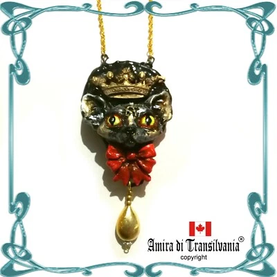 Gato Corona Real Joyería Art Deco Esmalte Piedras Collar Lujo Colgante Animales Foto 1 de 4