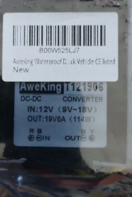 AWEKING DC-DC WATERPROOF CONVERTER IN:12V (9V-18V) OUT: 19V6A (114W) T121906 - Image 1 of 4