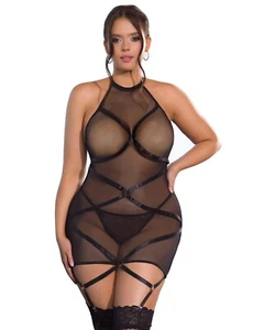 Sexy Strappy Sheer Revealing Black Babydoll Chemise Plus Size 8-22 Lingerie - Picture 1 of 10