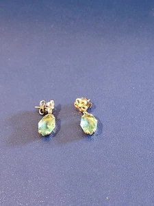 10K Yellow Gold Blue Stone Dangle Earrings 2.4g - Picture 1 of 6