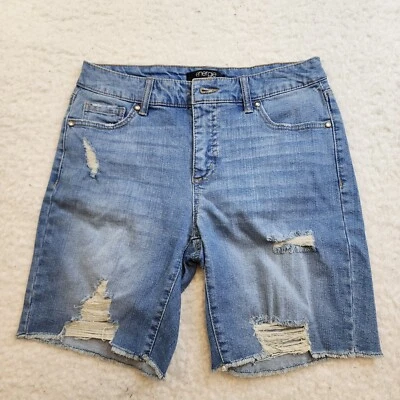 Energie Jean Shorts 9 Reg Faded Blue Distressed Denim Cotton Stretch Bermuda - Image 1 of 4