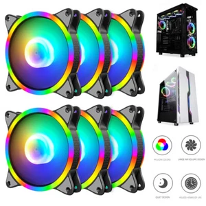 6 Pack LED PC Computer Cooling Fan 120mm Quite Case Cooler Fans Rainbow Light - Afbeelding 1 van 10