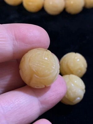 Одна китайская резная бусина желтый нефрит двойной дракон Шоу круглый 18 мм - Изображение 1 из 4