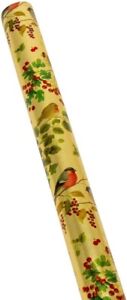 Caspari 6' Continuous High-Gloss Gift Wrap Roll, Winter Birds Gold Embossed Foil