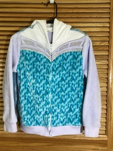 Disney Youth Girls Size Large Blue Frozen Elsa Hooded Full Zip Jacket CK1-181 - Picture 1 of 4