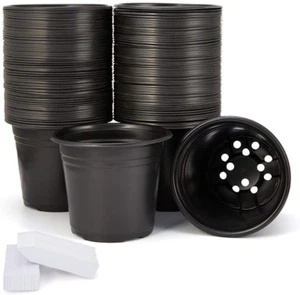 100 Pack 0.5 Gallon Black Garden Nursery Plastic Pot Flower Plant Container Seed - Picture 1 of 7