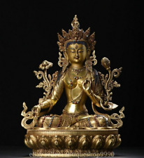 13.2" Tibet Buddhism Bronze Gilt Inlay Gem 7 Eyes White Tara Goddess Sculpture