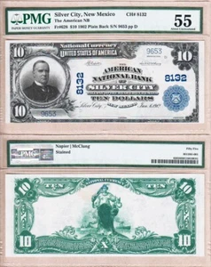 Silver City, NM $10 1902 Plain Back Fr. 628 The American NB Ch. # 8132 PMG AU55 - Picture 1 of 1