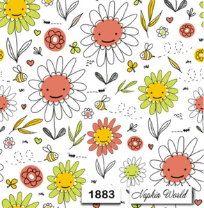 (1883) DOS servilletas decoupage de papel individuales para almuerzo - FLORES DE MARGARITA FELICES - Imagen 1 de 3