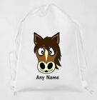 Personalised Horse Face Cute Print WHITE Kids Childs School Sport Gym PE Bag