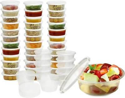 100 Set-8oz Heavy Duty Small Round Deli Food/Soup Plastic Containers Lids - Image 1 of 4