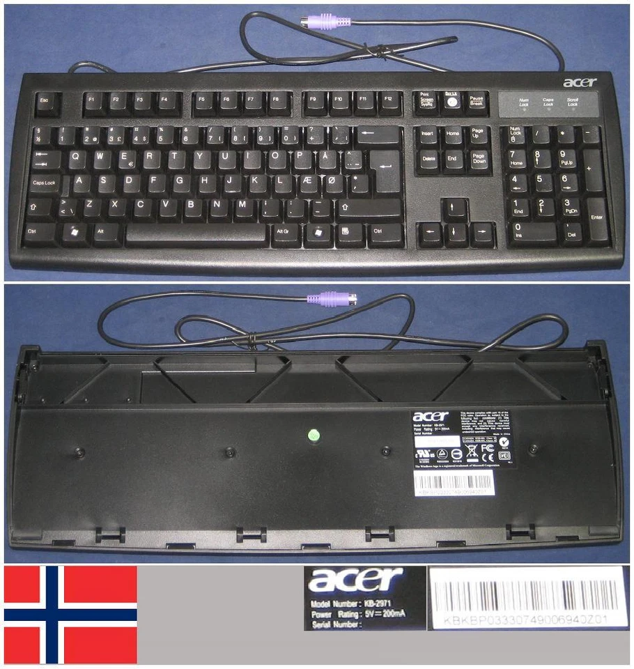 Tastiera qwerty No Norvegese Acer KB-2971 KB2971 KB.KBP03.330 Porta Ps/2 - Immagine 1 di 1