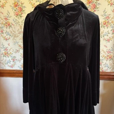 Free People Negro Gótico Punk Terciopelo Capucha Babydoll Abrigo Capa Mangas M 3/4 Foto 1 de 4
