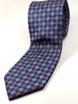 STACY ADAMS Handmade Microfiber Skinny Tie Men's Navy Blue Purple Pink Plaid NEW - Image 1 of 3