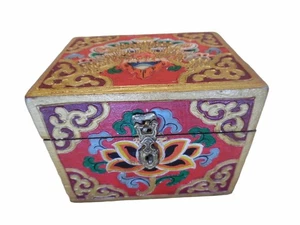 Tibetische handgefertigte Holz Schmuckschatulle mit Drache - Bild 1 von 10