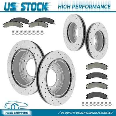 Rotores de freno perforados delanteros y traseros + pastillas de cerámica para Nissan NV1500 NV2500 NV3500 Foto 1 de 4