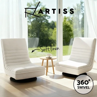 Artiss 2XFloor Chair Lounge Sofa Swivel Foldable Linen White - image 1 of 4