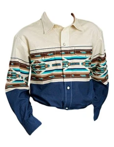 Roper Western Shirt Boys L/S Aztec Broder M Blue 03-030-0431-0411 BU - Picture 1 of 2