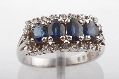 Sapphire Diamond Ring 585 14K White Gold Size 54 17,2mm Top - Изображение 1 из 4