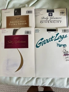 Posten 4 neu aus altem Lagerbestand Vintage Strumpfhosen 3 Hanes 1 Givenchy schwarz, braun, marine transparent - Bild 1 von 9