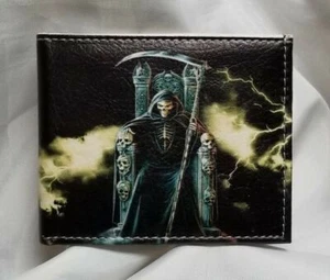 Grim Reaper Printed Wallet Handcrafted Bi-Fold Men's Vegan Leather Great Gift - Picture 1 of 5