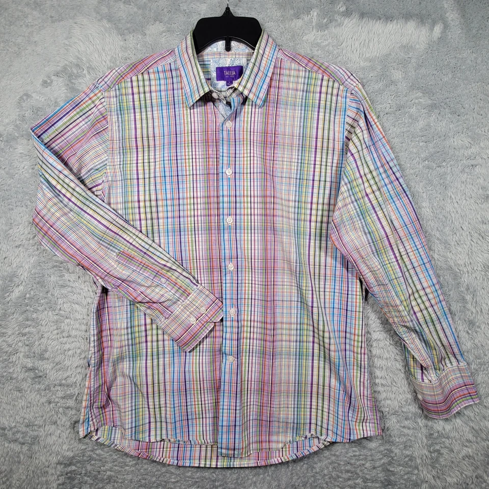 Camisa Tallia Para Hombre Grande 16.5 Cuadros Algodón Borde Floral Abotonada Manga Larga Foto 1 de 4