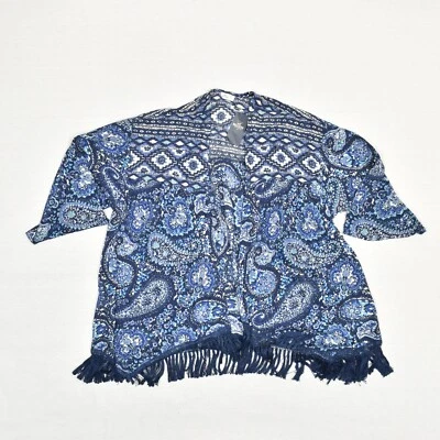 NEW Hollister Women's Open Cape Cardigan Paisley 3/4 Sleeve Cotton Blue Size M - Image 1 of 4