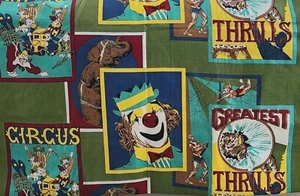 TELA DE CIRCO de colección años 70 espectáculos laterales payasos tigres acróbatas elefantes ~ 5 yardas - Imagen 1 de 12