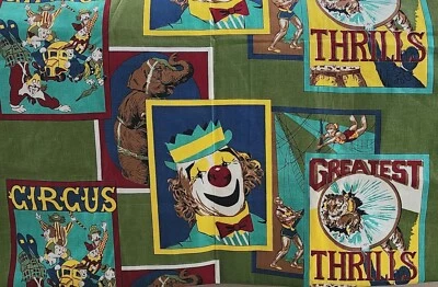 Vintage Circus FABRIC 1970S Sideshows Clowns Tigers Acrobats Elephants~ 5 yards - Image 1 of 4