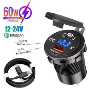 12-24V USB C 2 Port Fast Car Charger PD & QC3.0 Outlet Socket for Boat RV Marine - Zdjęcie 1 z 21