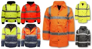 Hi Vis Visbility Viz Bomber Parka 2 Tone Jacket Waterproof Safety Workwear Coat - Picture 1 of 11