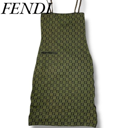 Abito smanicato Fendi verde #40 US8 fantasia zucca abito camicetta