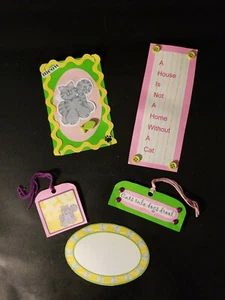 5 piece HANDMADE EMBELLISHMENTS SCRAPBOOKING CATS RULE DOG DROOL KITTEN - Picture 1 of 12