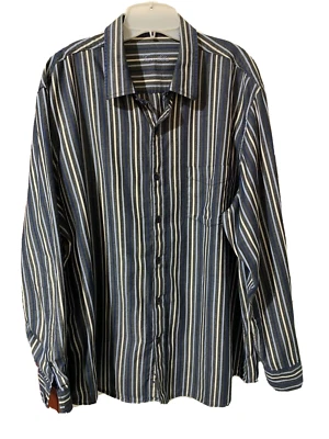 Tasso Elba Mens Dress Shirt LS BD EUC 2XL XXL 18-18 1/2 Black w Stripes Foto 1 de 4