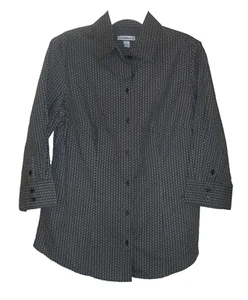 Croft & Barrow Sz S Dark Gray Print Button Front Womens Blouse 3/4 Sleeve - Picture 1 of 1