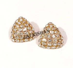Elegant Triangle Polki Diamond 925 Sterling Silver Earring Victorian Jewelry - Picture 1 of 10