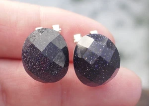 Vintage Sterling Silver Purple Goldstone French Clip Earrings - Picture 1 of 9
