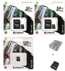 Carte Mémoire Micro Sd Class 10 32 64 GO 128 GO KINGSTON + Adaptateur sd + Etui - Zdjęcie 1 z 6