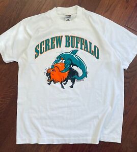 Vintage Miami Dolphins Tee 90's Large Screw Buffalo Bills AFC East